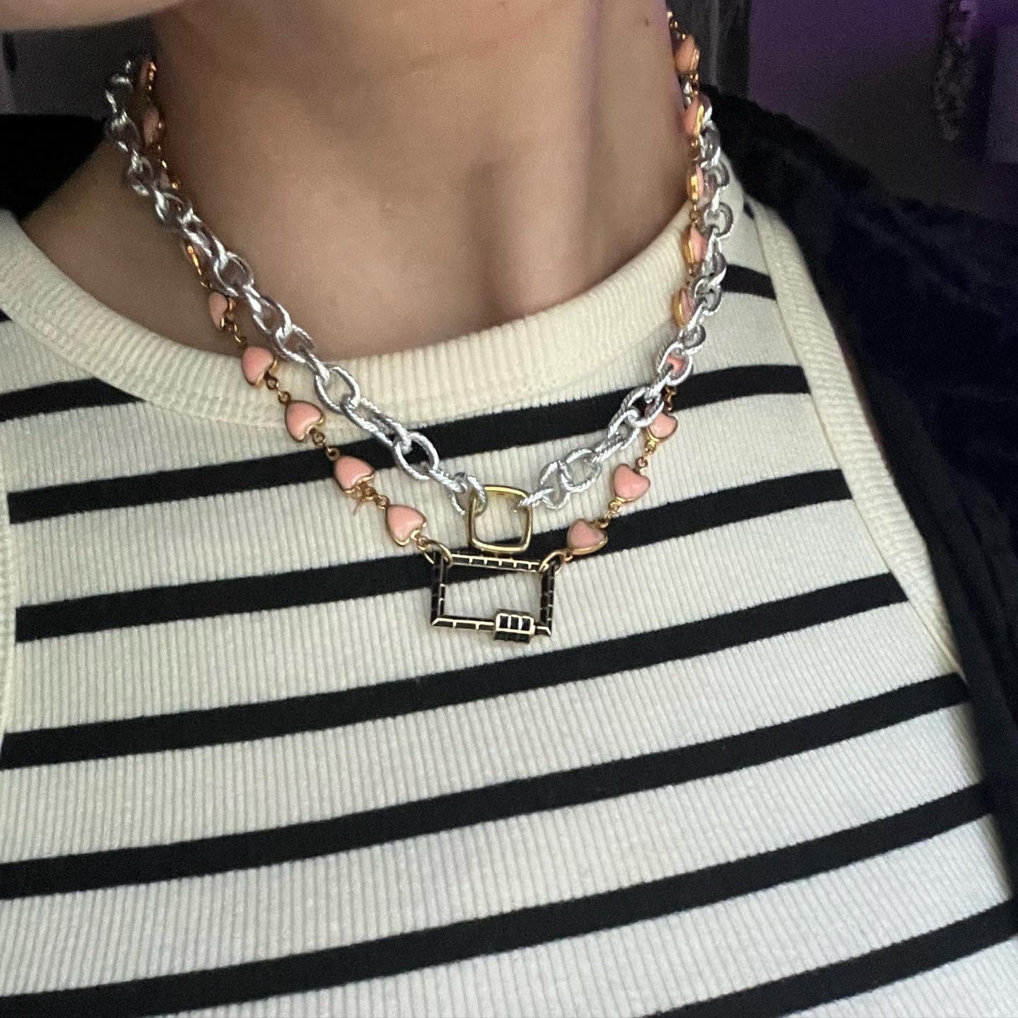 LOVELOCK necklace set. Gold & silver, pink accent