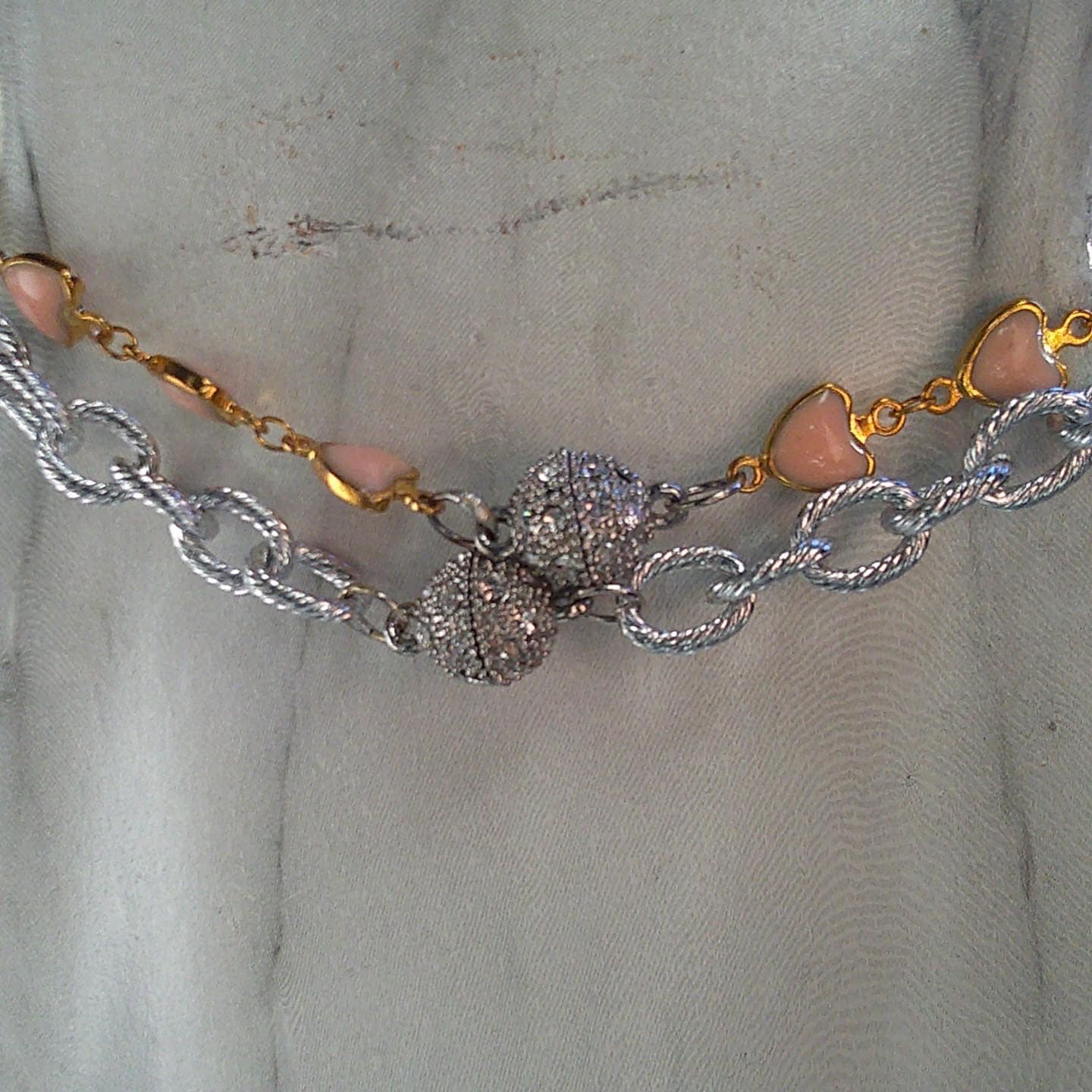 LOVELOCK necklace set. Gold & silver, pink accent