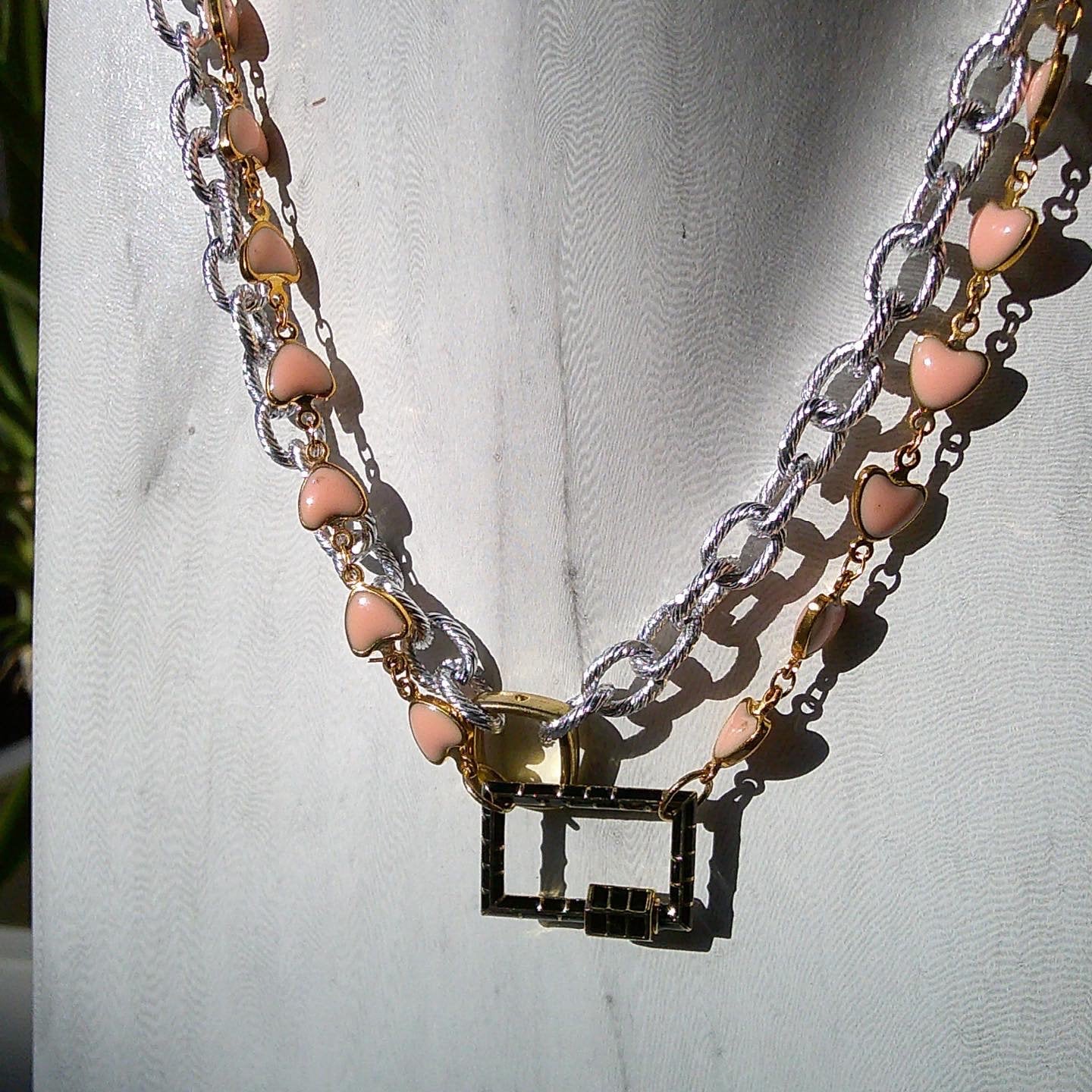 LOVELOCK necklace set. Gold & silver, pink accent